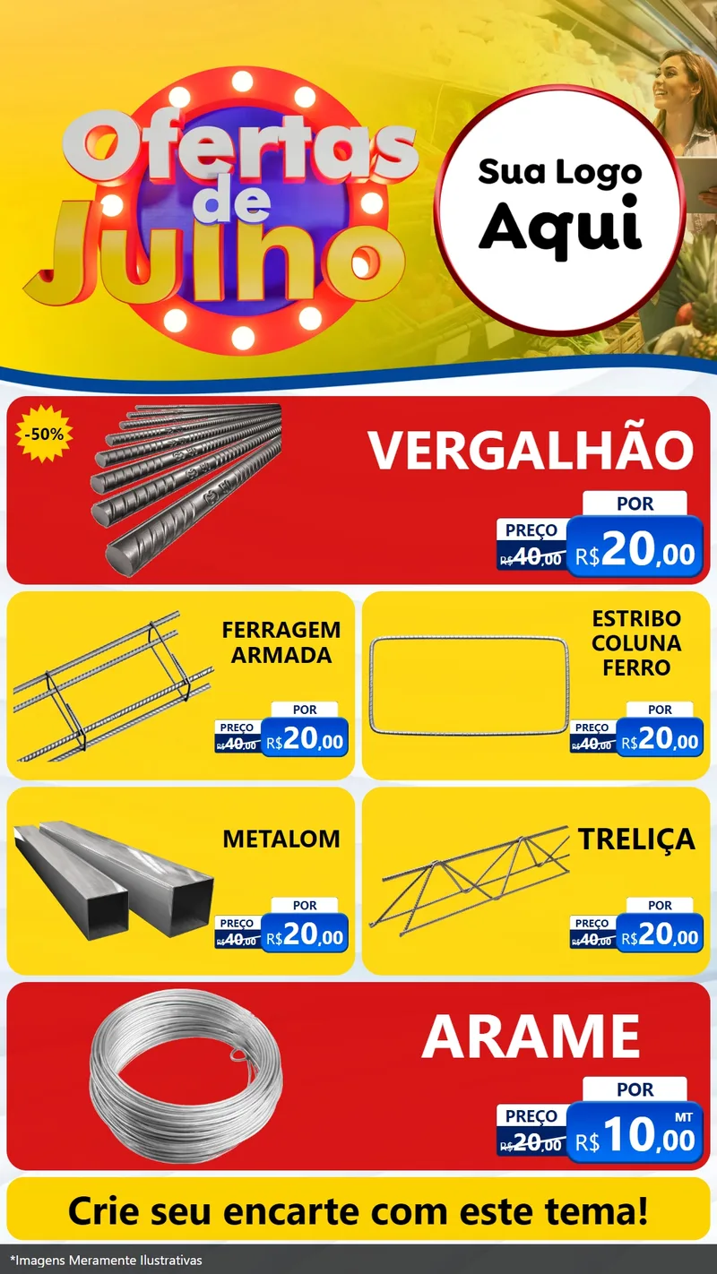 Modelo de TV para TV Vertical com o tema Ofertas de Julho para Ferragens