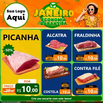 Modelo de Rede Social para Feed Facebook com o tema Janeiro - Economia Garantida para Açougue