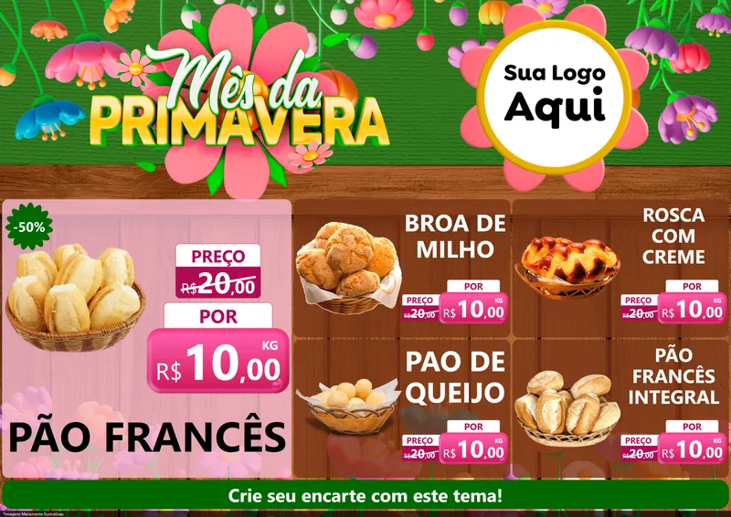 Modelo de Encarte para Encarte A4 Horizontal com o tema Mês da Primavera para Padaria