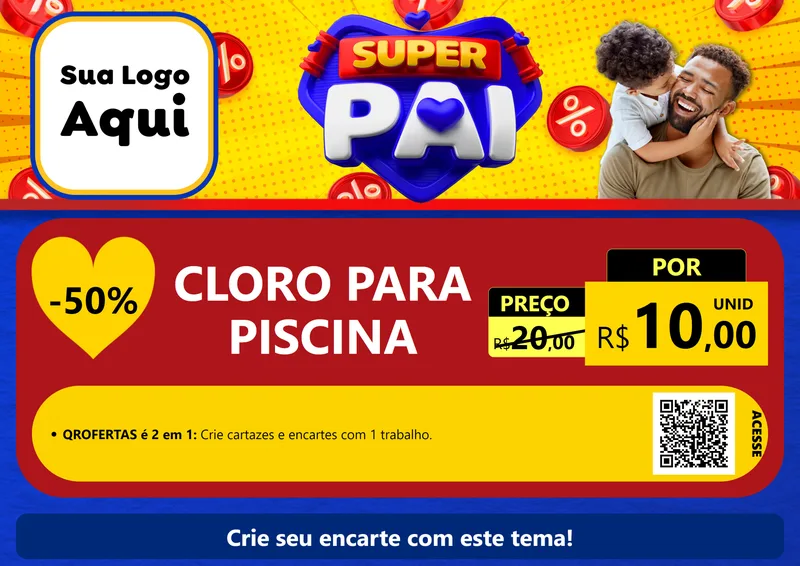 Modelo de Cartaz para Cartaz A4 Horizontal com o tema Super Pai para Produtos para Piscina