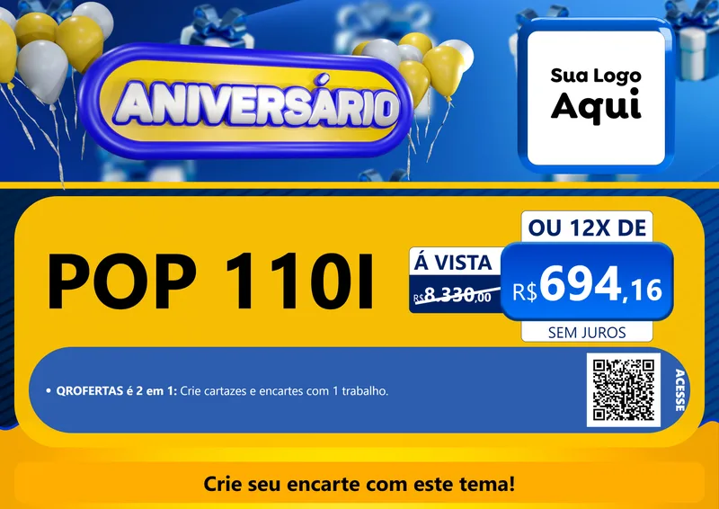Modelo de Cartaz para Cartaz A4 Horizontal com o tema Aniversário para Concessionaria de Motos
