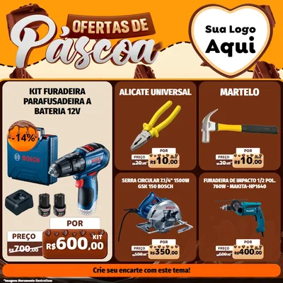 Modelo de Rede Social para Feed Facebook com o tema Ofertas de Páscoa para Maquinas e Ferramentas