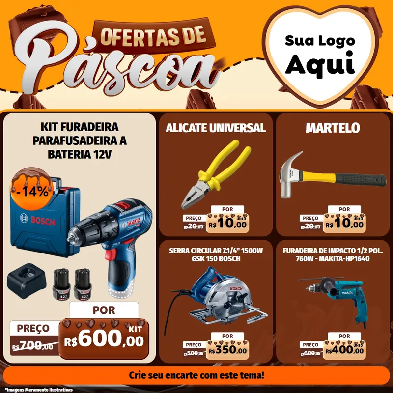 Modelo de Rede Social para Feed Facebook com o tema Ofertas de Páscoa para Maquinas e Ferramentas