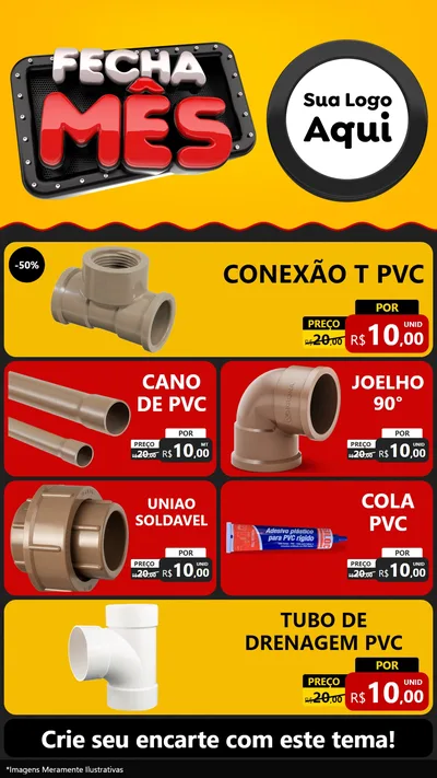 Modelo de TV para TV Vertical com o tema Fecha Mês para Tubos e conexões