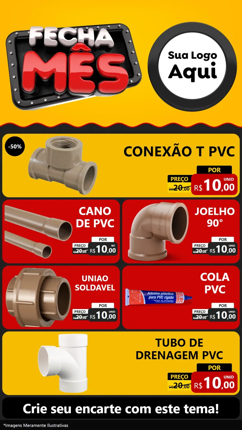 Modelo de TV para TV Vertical com o tema Fecha Mês para Tubos e conexões
