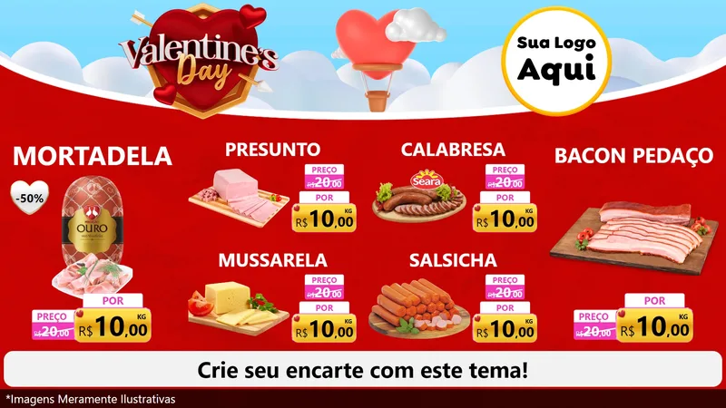 Modelo de TV para TV Horizontal com o tema Valentine's Day para Frios e Laticínios