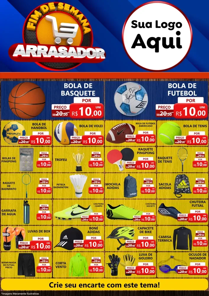 Modelo de Encarte para Encarte A4 Vertical com o tema Fim De Semana Arrasador para Artigos Esportivos