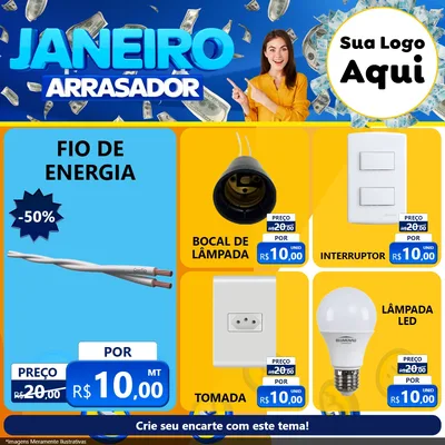 Modelo de Rede Social para Feed Facebook com o tema Janeiro Arrasador para Materiais Elétricos