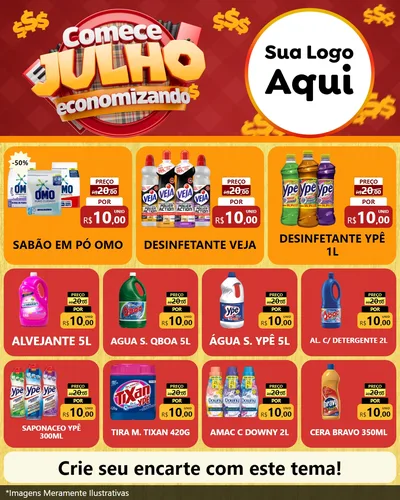 Modelo de Rede Social para Feed Instagram com o tema Comece Julho Economizando para Produtos de Limpeza