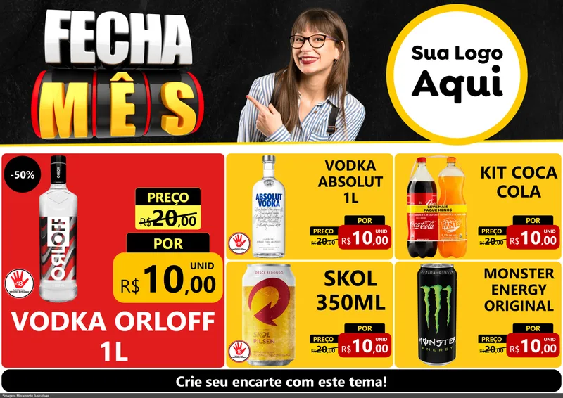 Modelo de Encarte para Encarte A4 Horizontal com o tema Fecha Mês para Distribuidora de bebidas