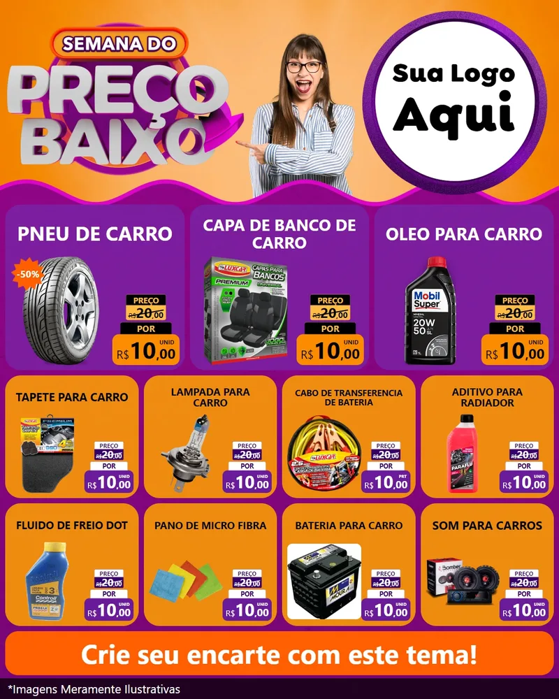 Modelo de Rede Social para Feed Instagram com o tema Semana do Preço Baixo para Auto peças