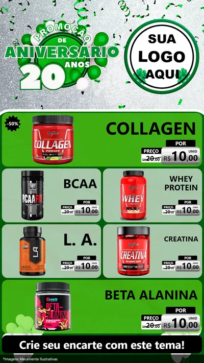 Modelo de TV para TV Vertical com o tema Promoção de Aniversário - 20 Anos para Suplementos alimentares