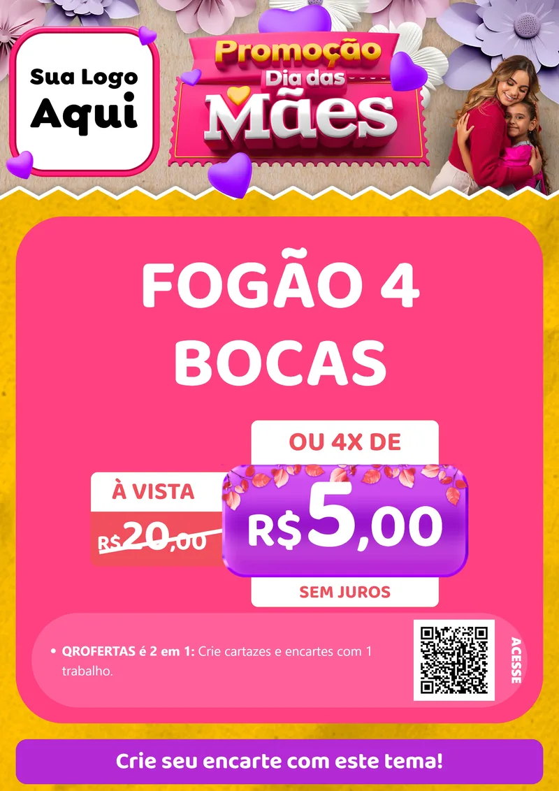 Modelo de Cartaz para Cartaz A4 Vertical com o tema Promoção Dia das Mães para Móveis e Eletro