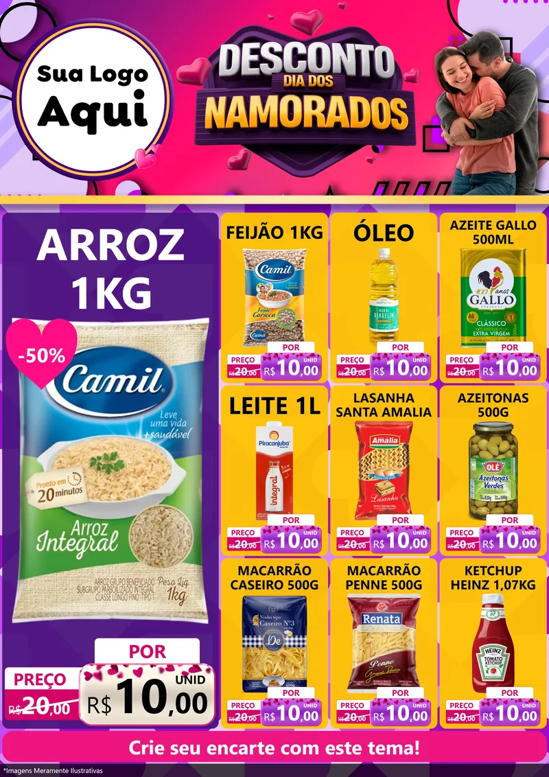 Modelo de Encarte para Encarte A4 Vertical com o tema Desconto Dia dos Namorados para Supermercado