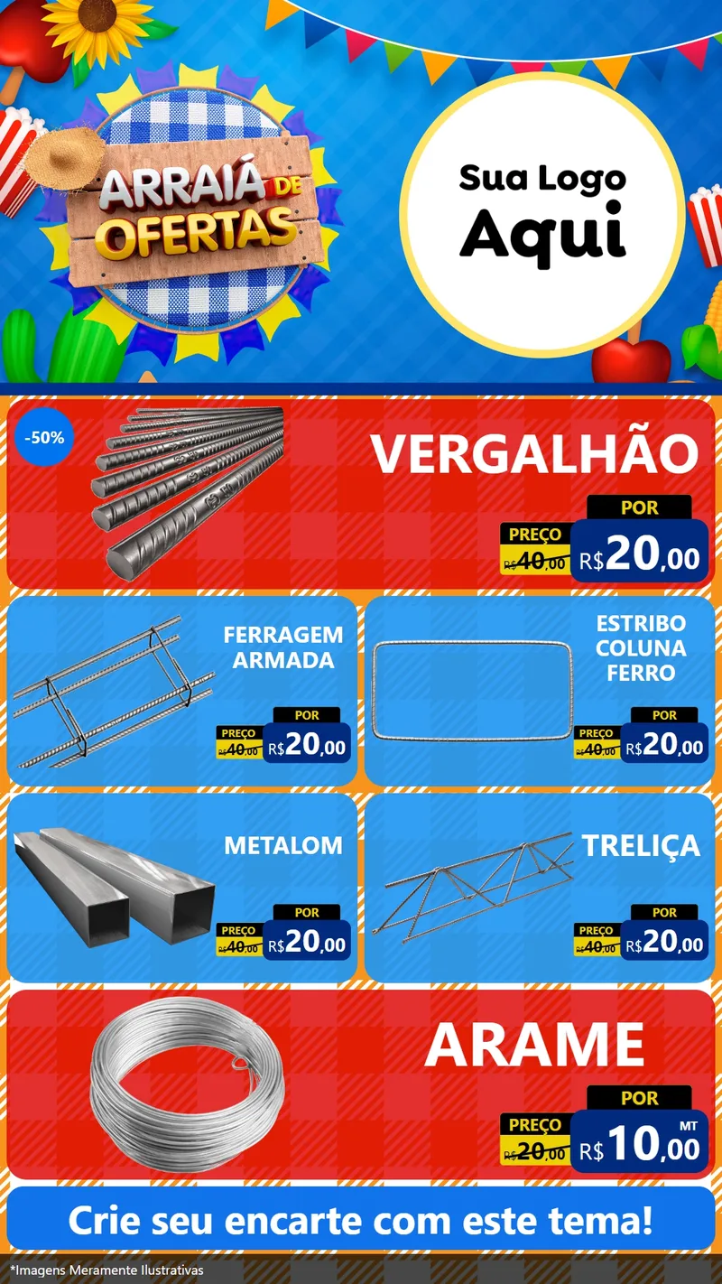 Modelo de TV para TV Vertical com o tema Arraiá de Ofertas para Ferragens