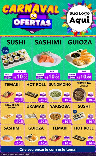 Modelo de Encarte para Encarte Grande com o tema Carnaval de Ofertas para Comida japonesa