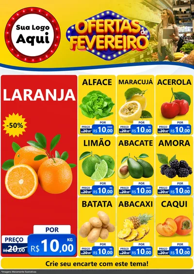 Modelo de Encarte para Encarte A4 Vertical com o tema Ofertas de Fevereiro para Hortifrúti
