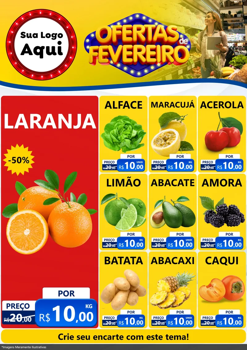 Modelo de Encarte para Encarte A4 Vertical com o tema Ofertas de Fevereiro para Hortifrúti