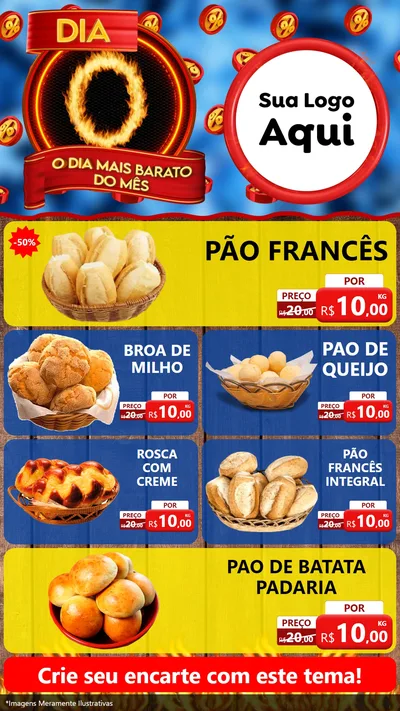 Modelo de TV para TV Vertical com o tema Dia O - O Dia Mais Barato Do Mês para Padaria