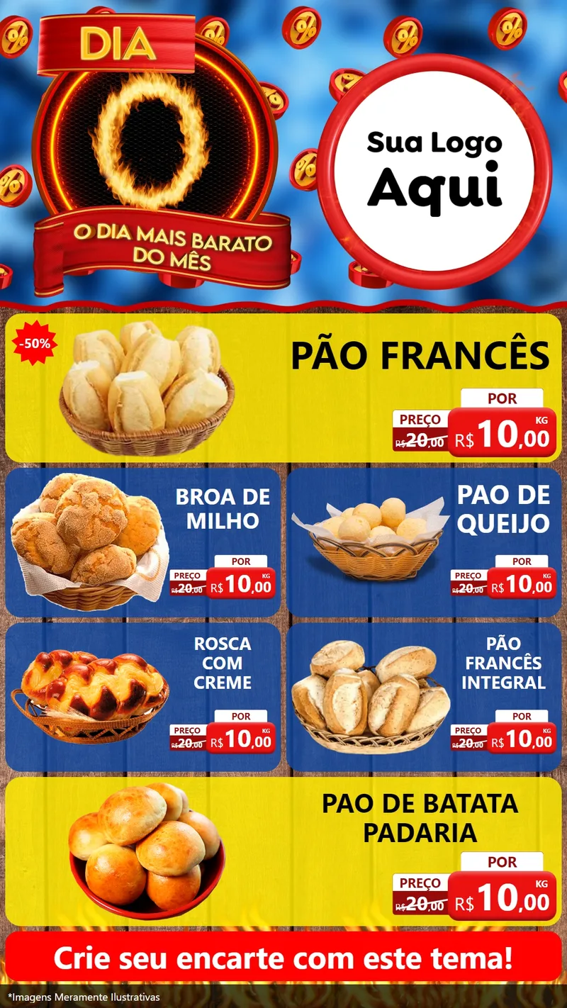 Modelo de TV para TV Vertical com o tema Dia O - O Dia Mais Barato Do Mês para Padaria
