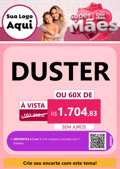 Modelo de Cartaz para Cartaz A4 Vertical com o tema Super Dia Das Mães para Concessionaria de Carros