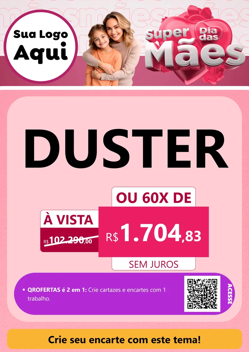 Modelo de Cartaz para Cartaz A4 Vertical com o tema Super Dia Das Mães para Concessionaria de Carros