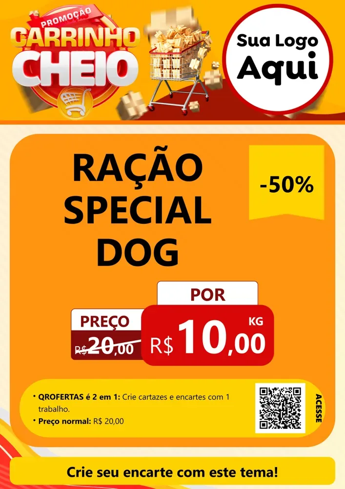 Modelo de Cartaz para Cartaz A4 Vertical com o tema Promoção carrinho cheio para Pet Shop