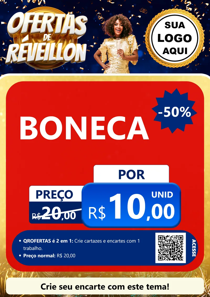 Modelo de Cartaz para Cartaz A4 Vertical com o tema Ofertas de Réveillon para Brinquedos