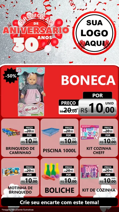 Modelo de Rede Social para Stories com o tema Promoção de Aniversário - 30 Anos para Brinquedos