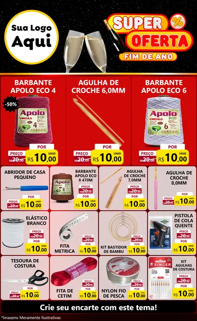 Modelo de Encarte para Encarte Grande com o tema Super Oferta Fim de Ano para Armarinho e Aviamentos