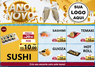 Modelo de Encarte para Encarte A4 Horizontal com o tema Ofertas de Ano Novo para Comida japonesa