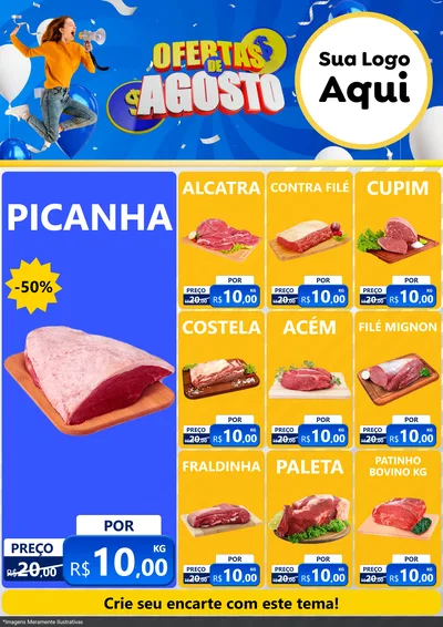 Modelo de Encarte para Encarte A4 Vertical com o tema Ofertas de Agosto para Açougue