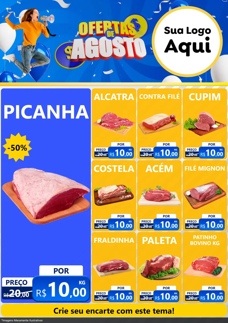 Modelo de Encarte para Encarte A4 Vertical com o tema Ofertas de Agosto para Açougue