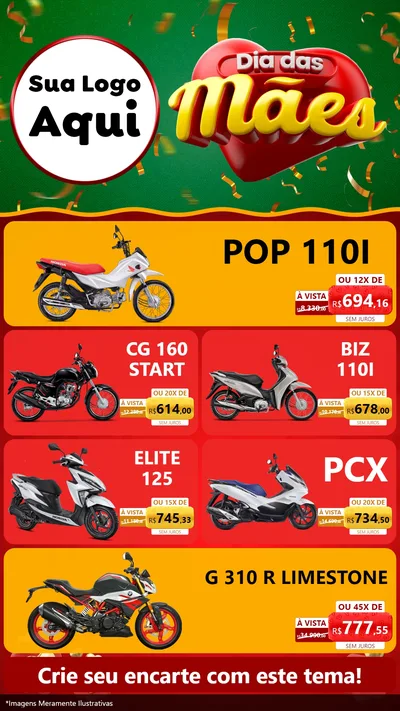 Modelo de TV para TV Vertical com o tema Dia das Mães para Concessionaria de Motos