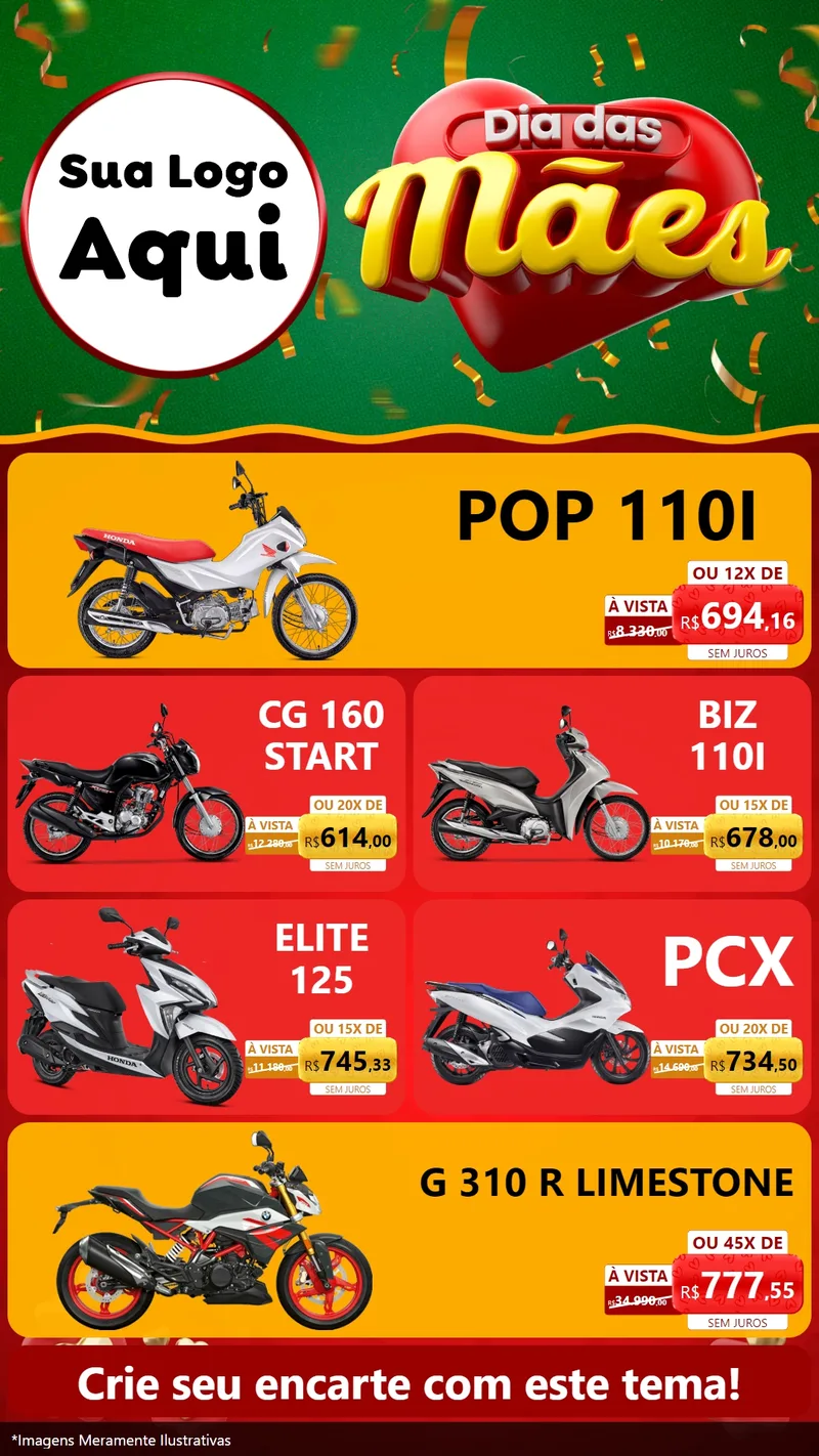 Modelo de TV para TV Vertical com o tema Dia das Mães para Concessionaria de Motos