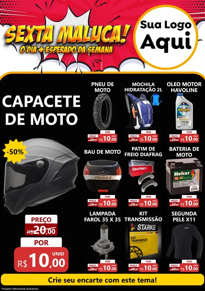 Modelo de Encarte para Encarte A4 Vertical com o tema Sexta Maluca! para Moto peças