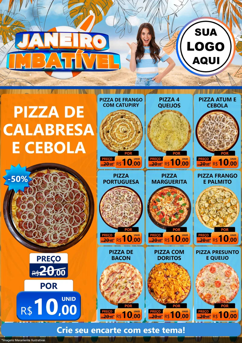 Modelo de Encarte para Encarte A4 Vertical com o tema Janeiro Imbatível para Pizzaria