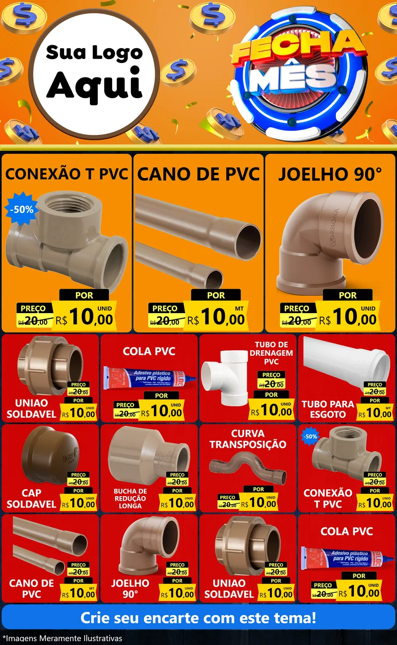 Modelo de Encarte para Encarte Grande com o tema Fecha Mês para Tubos e conexões