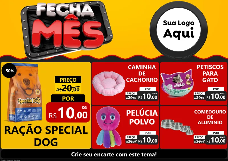 Modelo de Encarte para Encarte A4 Horizontal com o tema Fecha Mês para Pet Shop