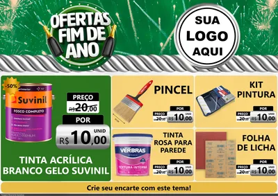 Modelo de Encarte para Encarte A4 Horizontal com o tema Ofertas Fim de Ano para Tintas e Ferramentas