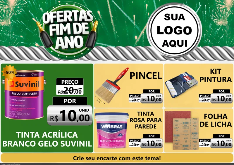 Modelo de Encarte para Encarte A4 Horizontal com o tema Ofertas Fim de Ano para Tintas e Ferramentas