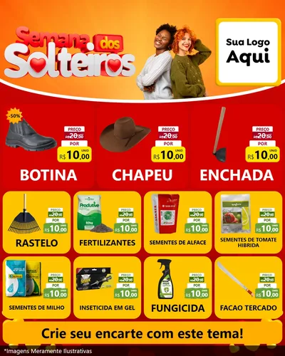 Modelo de Rede Social para Feed Instagram com o tema Semana dos Solteiros para Agropecuária