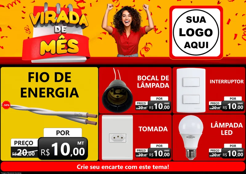 Modelo de Encarte para Encarte A4 Horizontal com o tema Virada de Mês para Materiais Elétricos
