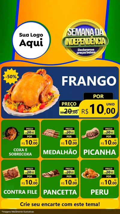 Modelo de Rede Social para Stories com o tema Semana da Independência Declaramos Preços Baixos para Assados