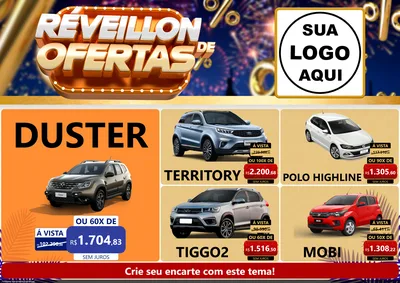 Modelo de Encarte para Encarte A4 Horizontal com o tema Réveillon de Ofertas para Concessionaria de Carros
