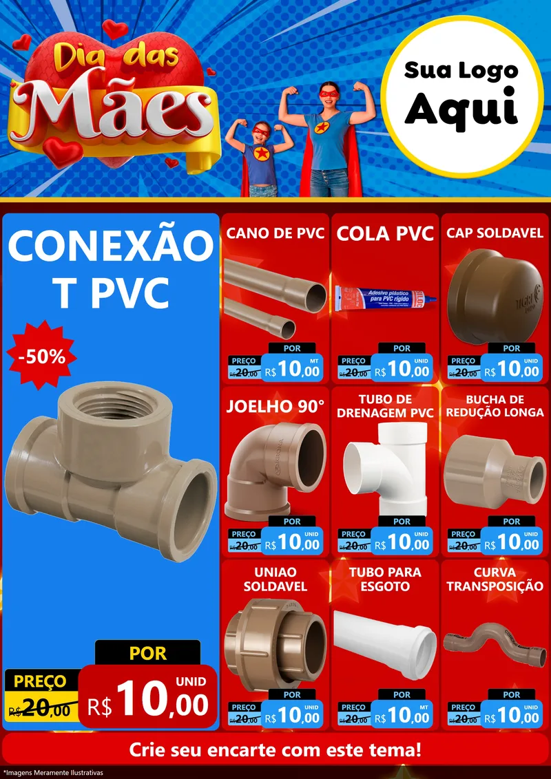 Modelo de Encarte para Encarte A4 Vertical com o tema Dia das Mães para Tubos e conexões
