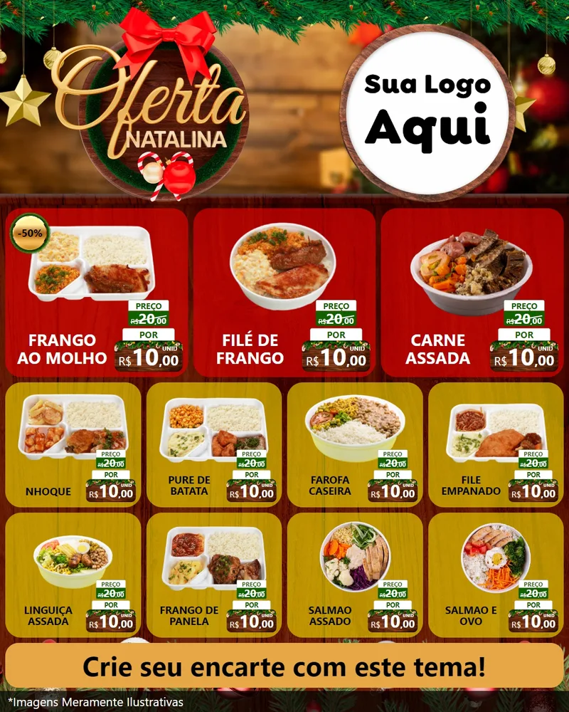 Modelo de Rede Social para Feed Instagram com o tema Ofertas Natalina para Restaurante