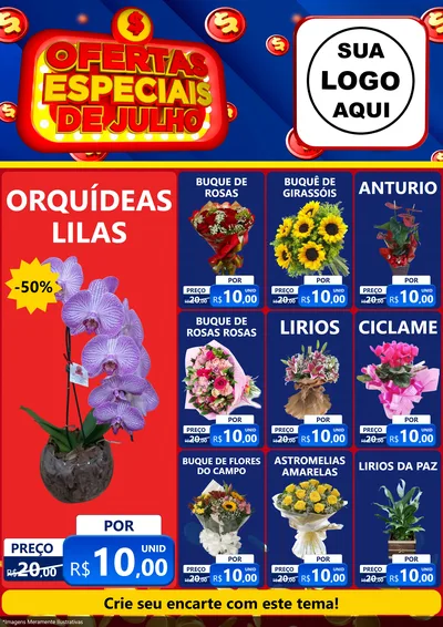 Modelo de Encarte para Encarte A4 Vertical com o tema Ofertas Especiais de Julho para Floricultura e jardim