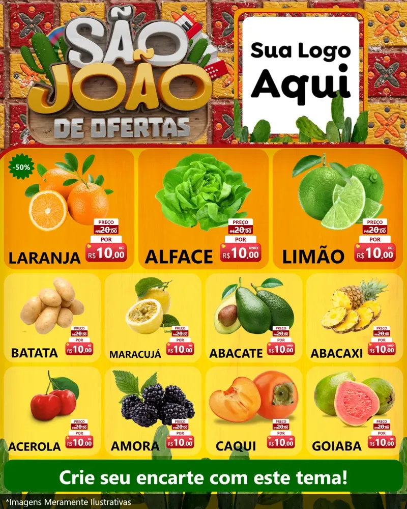 Modelo de Rede Social para Feed Instagram com o tema São João de Muitas Ofertas - Junina para Hortifrúti
