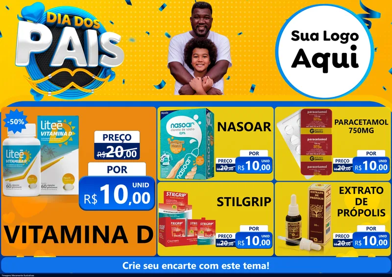 Modelo de Encarte para Encarte A4 Horizontal com o tema Dia dos Pais para Farmácia
